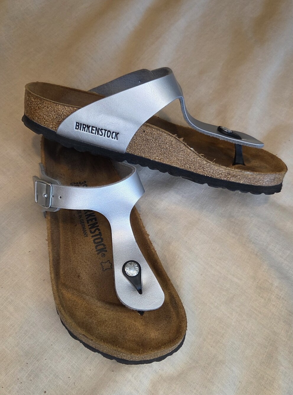 Birkenstock Silver Metallic Gizeh Thong Sandals